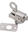 Spring Loaded Bolt Latch for Security Door Gate Zinc Alloy Pull Ring Lock with a round pull ring and flat mounting plate.