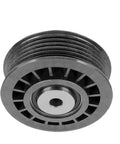 Premium Drive Belt Tensioner Pulley For Your Classic Mercedes Benz W201 That Fits W124, W126, W140 And R129 Models Perfectly, showing side view with grooves and central bearing.