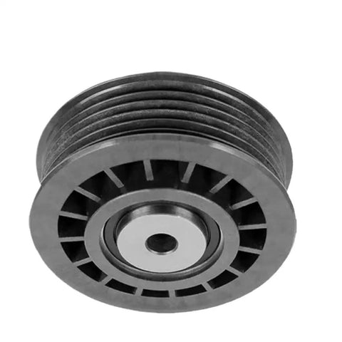 Premium Drive Belt Tensioner Pulley For Your Classic Mercedes Benz W201 That Fits W124, W126, W140 And R129 Models Perfectly, showing side view with grooves and central bearing.