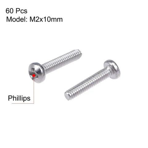 Top Grade M2x10mm Phillips Pan Head Machine Screws Built Tough With Premium 304 Stainless Steel Heavy Duty Fastener Bolts close-up of two screws.