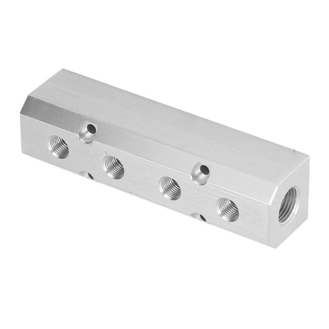 Aluminum Pneumatic Manifold Block 40x40mm With G1/2 Inlet And G1/4 Outlets For High Flow Pneumatic Systems, side angle view