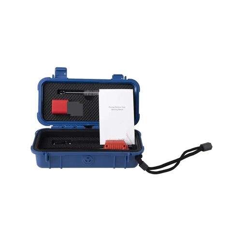 Heavy Duty Six In One Metal Hardness Tester For Tool Steel Stainless Cast Iron Copper Zinc And Aluminum With Dead On Accuracy and Rugged Build For The Daily Shop Grind And Fast Results in a protective blue case with tools inside.