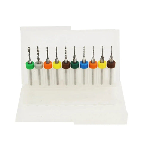 Mini Gun Drill Bit Set 2.1 To 3.0mm For Precision PCB Drilling Ten Piece Kit with 3.175mm PCB Bit Diameters in assorted colors