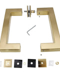 Stainless Steel 304 Grade Tubular Back to Back Shower Door Pull Handle 6 Inch Center to Center Square Satin Brass Finish Pair Pack