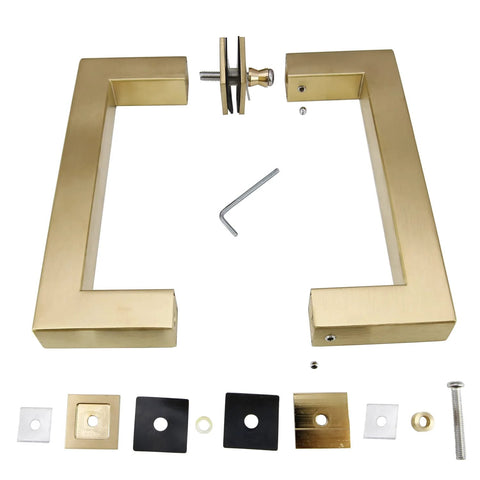 Stainless Steel 304 Grade Tubular Back to Back Shower Door Pull Handle 6 Inch Center to Center Square Satin Brass Finish Pair Pack