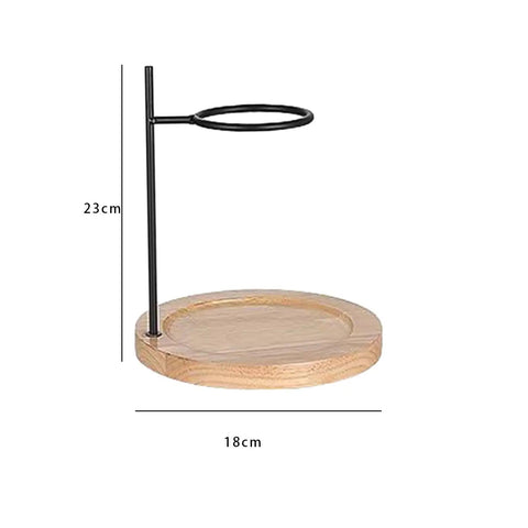 Premium Metal Pour Over Coffee Stand Portable Drip Rack, 23cm tall, 18cm wooden base, perfect for coffee brewing.