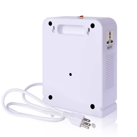 Back view of 110 To 220 Volt Power Converter For Home And Travel, Heavy Duty 2000 Watt Step Up Transformer With Dual 220V Sockets.