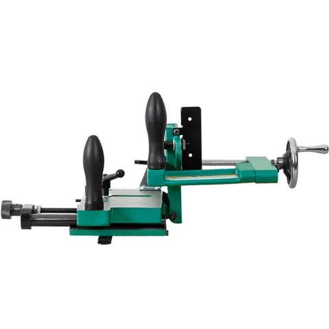 Rock Solid Woodworking Tenoning Jig With Adjustable Tenon Saw Fixture And Rear Support Plate For Hella Precise Cuts Through Thick Stock side view showing clamps and guide rail.