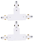 Two Pack H Track T Connector 3 Wire Single Circuit White 90 Degree Branch Track Lighting Adapter showing two white connectors.