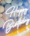 Large Happy Birthday LED Neon Sign 28 Inch Dope Neon Light for party decor against balloon backdrop