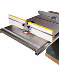 Dead Simple Cast Iron Router Table Extension With Aluminum Plate And Fence Upgrades Your Table Saw Into A Beast Mode Routing Station Fits 27 Inch Rails Securely, showing split fence and insert.