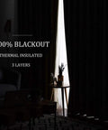 Seriously Insane 3 Layer Soundproof Curtains 84 Inch Blackout Drapes in a dark room blocking light with thermal insulation.