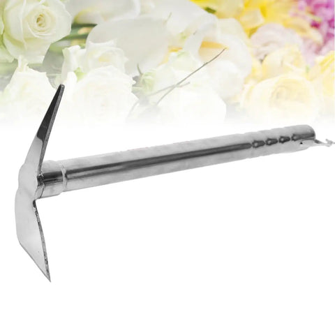 Two In One Stainless Steel Garden Hoe And Pickaxe Tool For Planting And Weeding with flowers in background