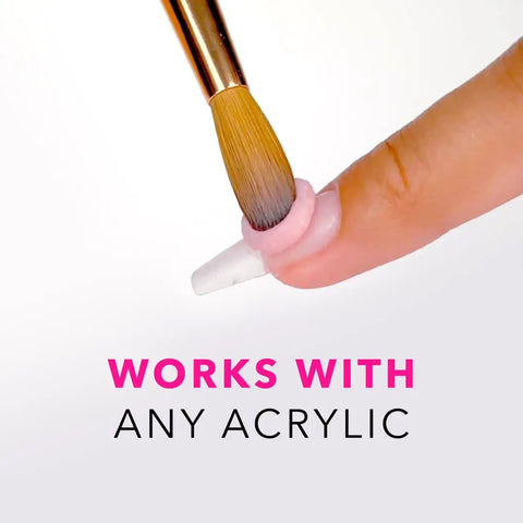 Close-up of Kolinsky Size 10 brush applying acrylic with 16 Fl Oz Liquid Monomer For Nail Extensions With 100 Percent Kolinsky Size 10 Brush Starter Duo Includes 6 Fl Oz Monomer And Pro Grade Brush For Smooth Long Lasting Salon Worthy Nail Applications on nail