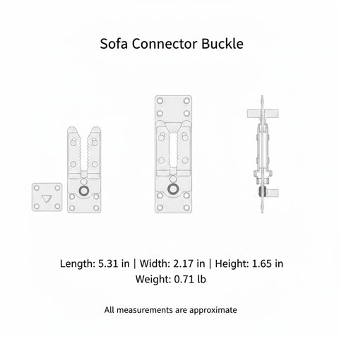 Technical drawing of Sofa Connector Buckle For Sectional Couches And Modular Furniture Locks To Stop Sliding And Shifting Heavy Duty Steel Construction