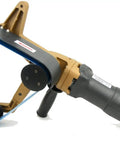 Badass Bbs-40a Pipe Polisher And Grinder Including 100 Sanding Belts Kit Variable Speed Belt Sander side view with belt and roller.