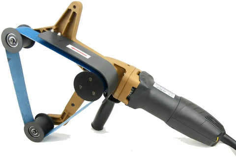 Straight Up Workhorse 40A Pipe Sander And Polisher with 25 Sanding Belts showing motor and belt design for metal tubing.