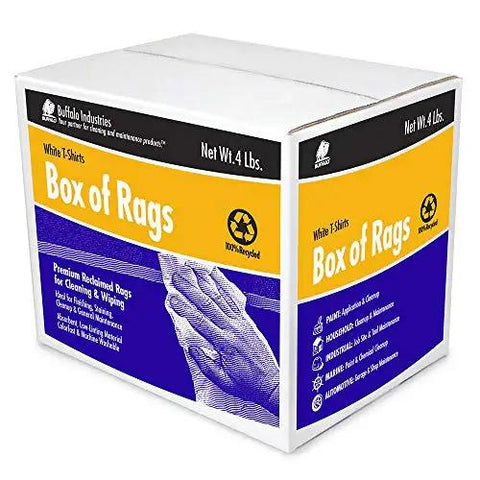 Box of Absorbent White Recycled T Shirt Cloth Rags For All Purpose Wiping Cleaning Polishing Made From 100 Percent Recycled Materials