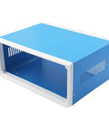 Blue Metal Junction Box Enclosure For DIY Electrical Projects, 9.8 x 7.5 x 4.3 Inch Heavy Duty Project Box With 4 Mounting Legs, Durable Steel Case Ideal For Electrical Wiring And Control Panels, front view