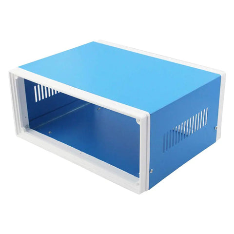 Blue Metal Junction Box Enclosure For DIY Electrical Projects, 9.8 x 7.5 x 4.3 Inch Heavy Duty Project Box With 4 Mounting Legs, Durable Steel Case Ideal For Electrical Wiring And Control Panels, front view