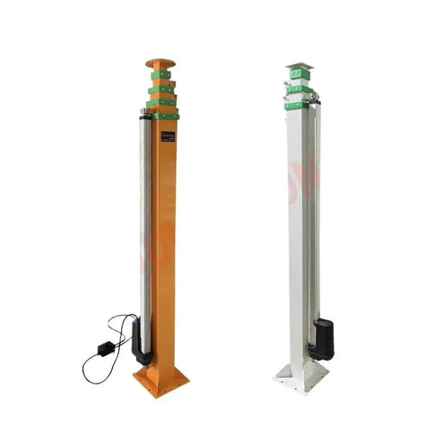 Heavy Duty Telescopic Electric Mast 12V 24V 48V Extending Four To Nine Meters, two poles in orange and white.