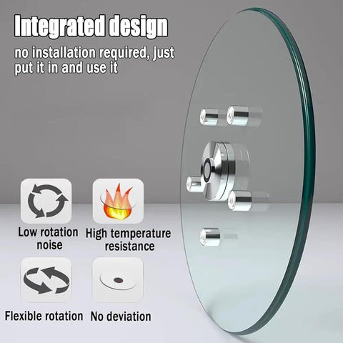 Round Tempered Glass Lazy Susan Turntable Smooth Operator with integrated design and aluminum shaft for easy use.