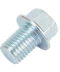 Super Cool Magnetic Oil Drain Bolt M14x1.5 For Honda CX500 CX500C Metal Particle Catcher With Premium Crush Washer Kit To Stop Sludge Buildup And Save Your Engine From Catastrophic Failure Today. Silver magnetic oil drain bolt M14x1.5 metal with crush washer, angled view