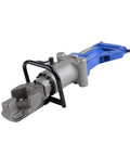 Heavy Duty Hydraulic Rebar Cutter Tool Electric Steel Bar Bender RB16 model with silver and blue design for construction use.