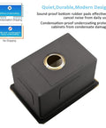 Underside of Black Undermount Bar Sink 15x17 Inch Single Bowl for Wet Bar and Prep Station with sound-proof rubber pads