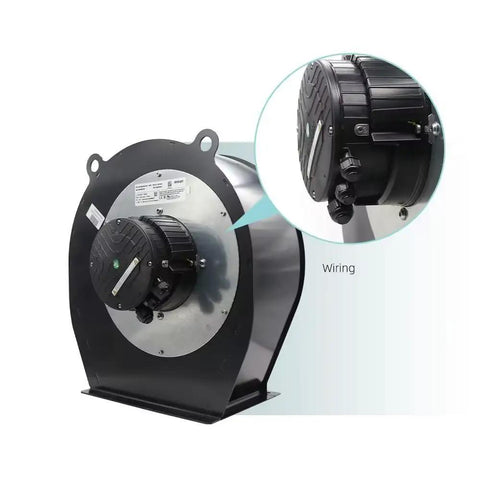 G3G280Br04M7 Bad Boy Centrifugal Fan showing rear view with brushless servo motor and wiring details.