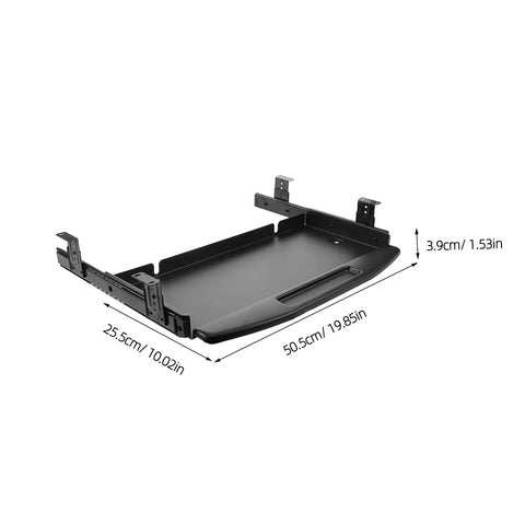 Ergonomic Under Desk Keyboard Tray With Slick Slide Out Gliding Platform And Contoured Wrist Support Plus Hidden Cable Routing, dimensions shown.