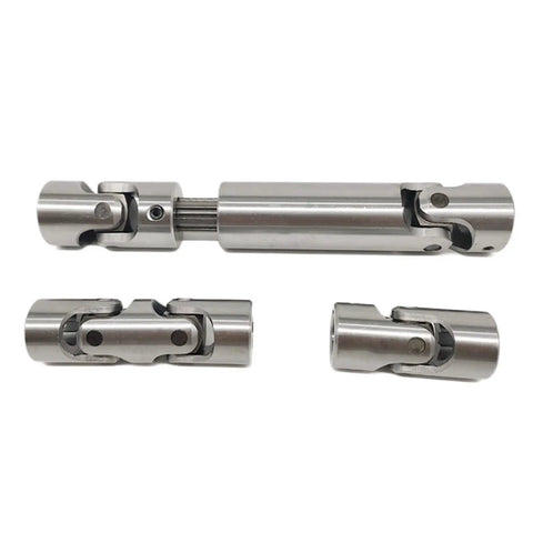 Premium Steel Universal Joint Cross Shaft Coupler showing three durable pieces for model cars and robots.