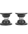Powerful Heavy Duty RV Magnetic Door Stopper Set Stops Travel Trailer Doors Securely With Strong Magnets And Durable Build. Black and silver stoppers.