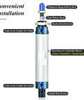 Pneumatic Air Cylinder 32mm Bore 300mm Stroke Double Acting With PT1/8 Port Aluminum Body, labeled parts, vertical view