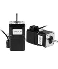 Pair of Huayong brake stepper motors, 12V, 4-lead, 42HS40-YC-PD, black bodies with silver faceplates and shafts