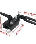 Heavy Duty Aluminum Miter Track Stop With Slick Glide Slider And Lock Tight Pin For Saw Table Conversion and Dead On Accuracy In Woodworking Jig Projects DIY Shop Staple dimensions shown.