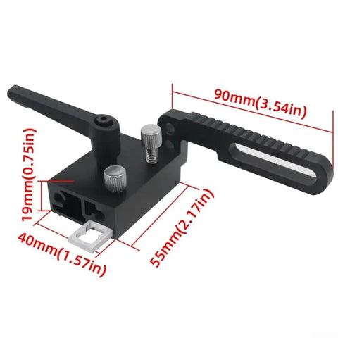 Heavy Duty Aluminum Miter Track Stop With Slick Glide Slider And Lock Tight Pin For Saw Table Conversion and Dead On Accuracy In Woodworking Jig Projects DIY Shop Staple dimensions shown.