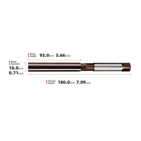 18mm Hand Reamer H8 Straight Slot Reamer For Metal Precision Metric Reaming Drill Bit with size measurements