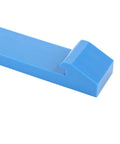 Blue plastic cutting guide tool viewed from above for precise cuts with adjustable circular saws.