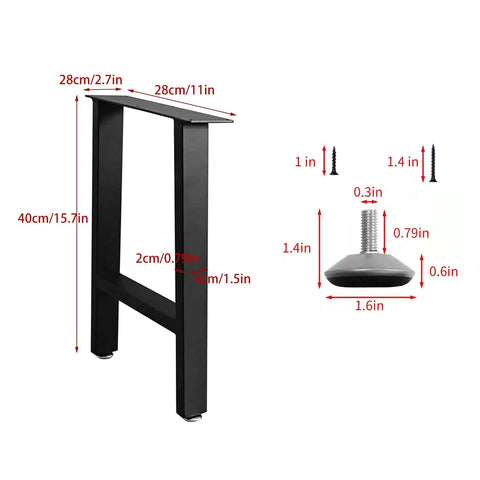 16 Inch Metal Table Legs for DIY Coffee End Tables Black Set of 2 Heavy Duty Steel Replacement Legs with measurements shown