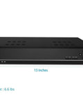 16 Channel PoE NVR For Home Security With Preinstalled 4TB Drive, 24 Seven Recording, front view with dimensions shown