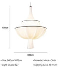 Nordic Retro Cloth E27 Pendant Lights for Living Dining Room Chandeliers Home Lighting Bedroom Hanging Light Fixtures,Art, 60cm diameter, 70cm height.