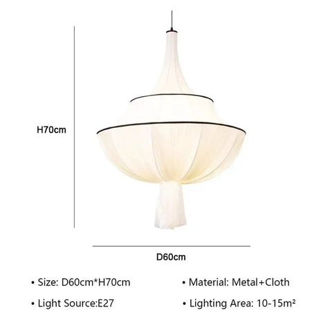 Nordic Retro Cloth E27 Pendant Lights for Living Dining Room Chandeliers Home Lighting Bedroom Hanging Light Fixtures,Art, 60cm diameter, 70cm height.