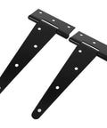 Heavy Duty 8 Inch Black Iron Door Hinge With Extended T Shape Design And Slotted Bearing For Easy Adjustment And Tough As Nails Load Bearing Capacity On Doors And Fence Gates, shown in detail.