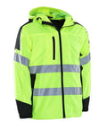 Hi Vis Hooded Windbreaker Safety Jacket With 2 Inch Reflective Tape ANSI Class 2 Compliant Water Resistant Shell Lime High Visibility Gear 3XL