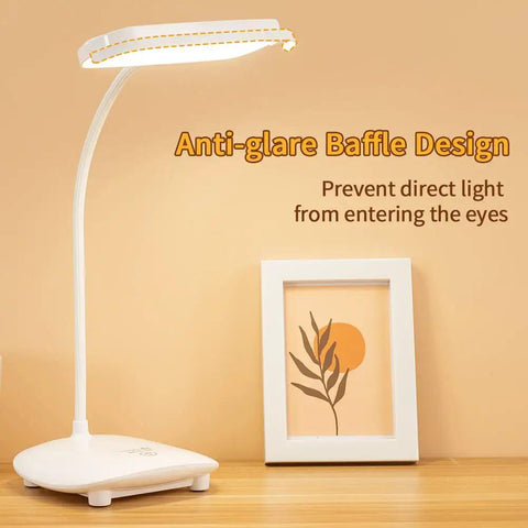 Cordless Desk Lamp With 40 LED Panel, Rechargeable Big Battery, Touch Dimmer, shown with anti-glare baffle design.