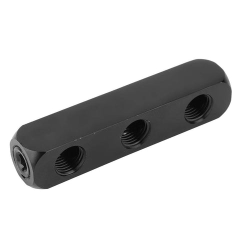 Inline Air Manifold Block For Pneumatic Systems With 1/4 Inch Thread Aluminum Air Hose Splitter Pro Grade Pneumatic Manifold Block Straight Tee Configuration Black Finish