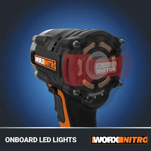 20-Volt One-Half Inch Cordless Impact Wrench With Brushless Motor, Model WX272L close-up showing brushless motor feature.