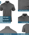 Mens Midweight Short Sleeve Polo Shirt With Snag Resistant Chest Pocket Moisture Wicking Polyester Work Gear Rock The Daily Grind Keep Your Cool And Stay Fresh All Day Long, gray color, flat-knit collar, chest pocket detail.
