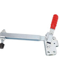 Heavy Duty Toggle Clamp For Woodworking Stainless Steel Lever Clamp With Arrow Storage Case Adjustable Opening And Lengthened Arm 20 By 16.4 By 3 Cm Pro Grade Fixture Holder For Assembly And Repair Tasks, close-up angle